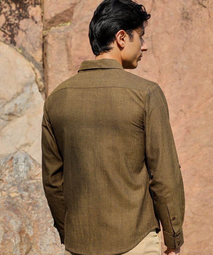 Ronin olive green handcrafted cotton long sleeve shirt