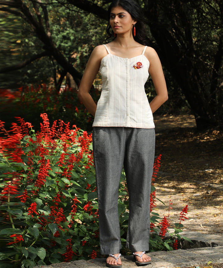 Rangsutra Arka cotton offwhite strappy striped top