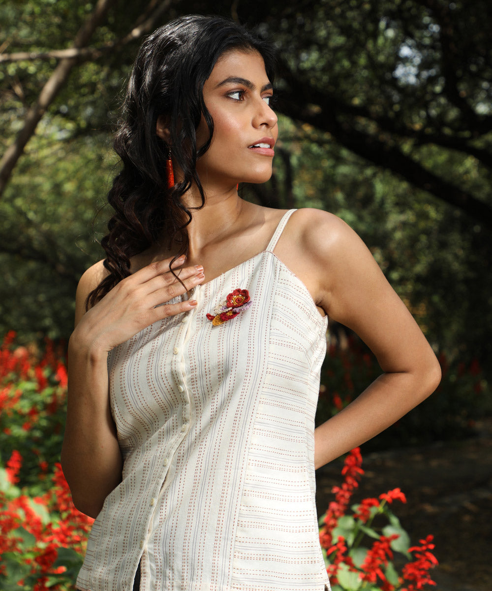 Rangsutra Arka cotton offwhite strappy striped top