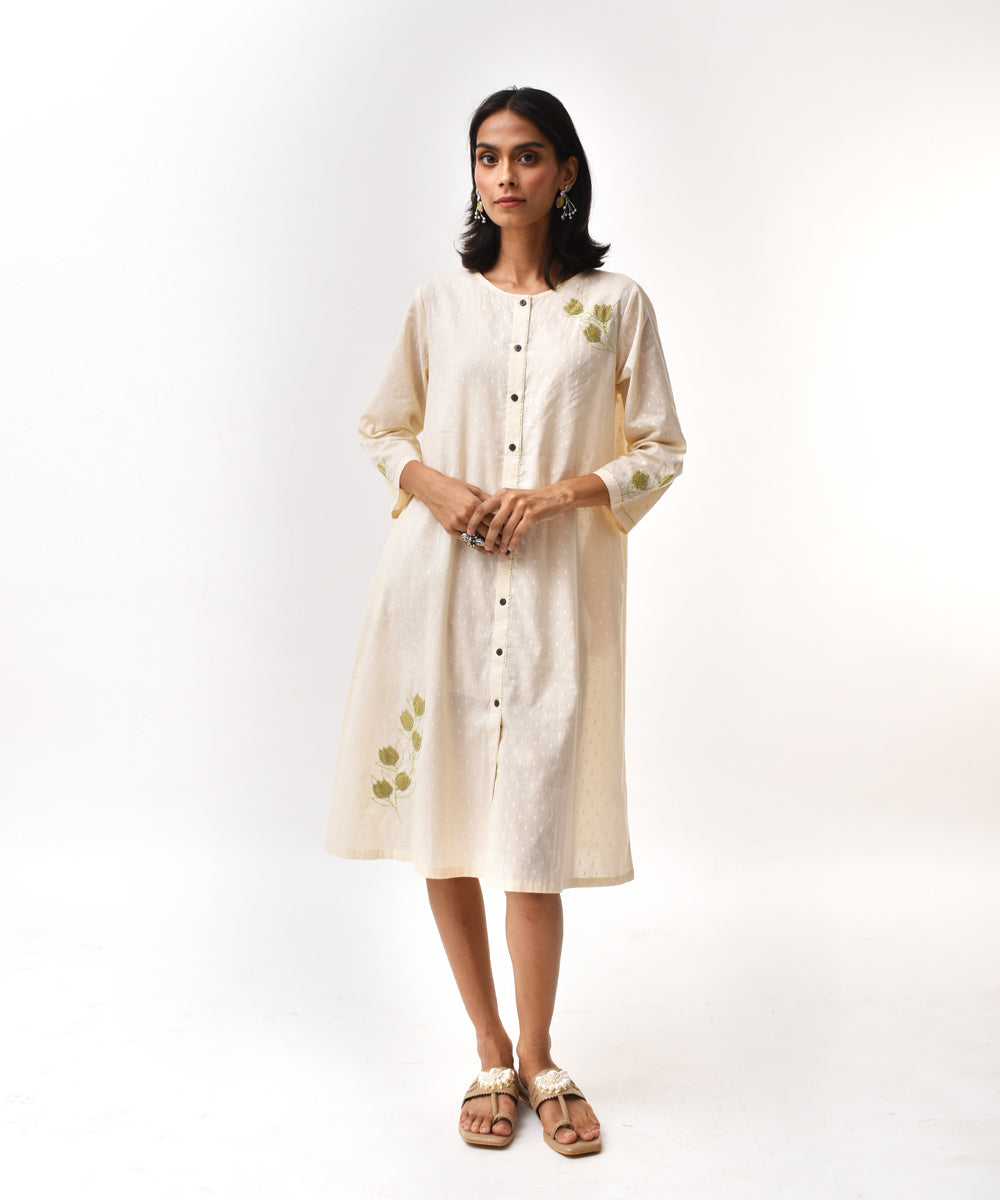 Cream handwoven applique cotton dress