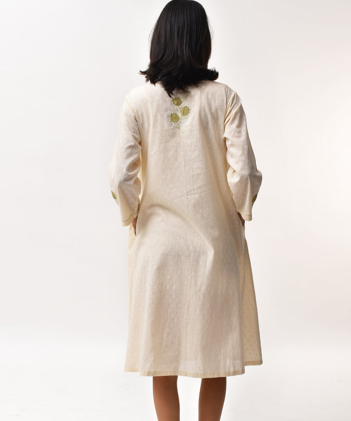 Cream handwoven applique cotton dress