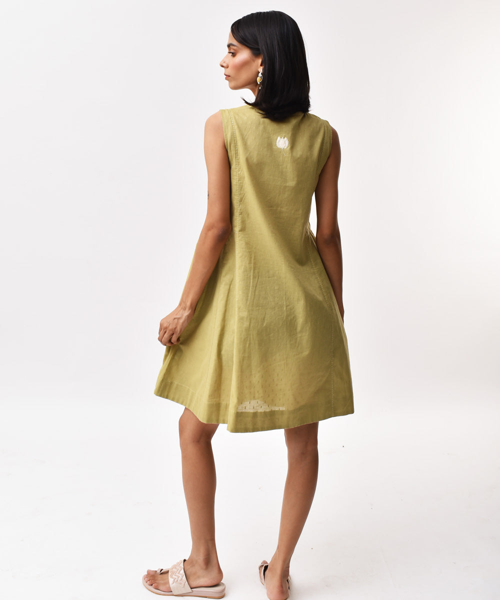 Olive handwoven applique cotton dress