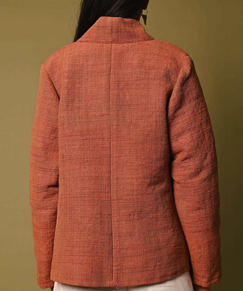 Red handwoven woolen shawl collar jacket