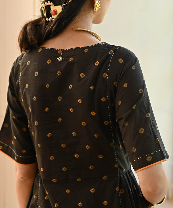 Black hand embroidered cotton bandhej dress