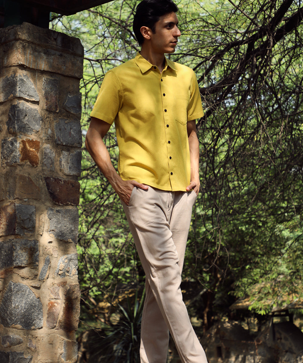 Yellow handwoven cotton Half sleeves shirt