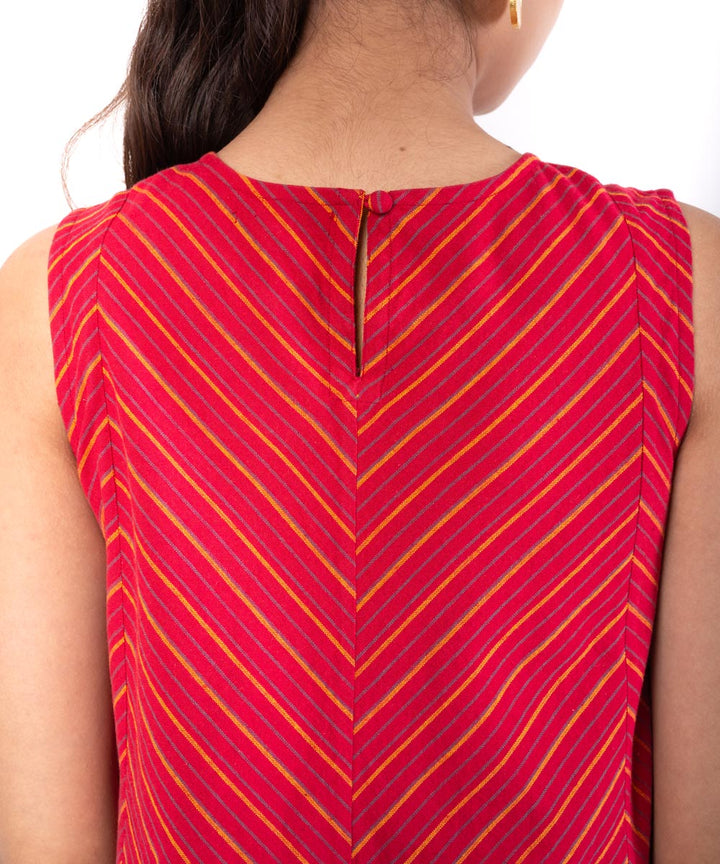 Red handembroidered chikankari cotton dress