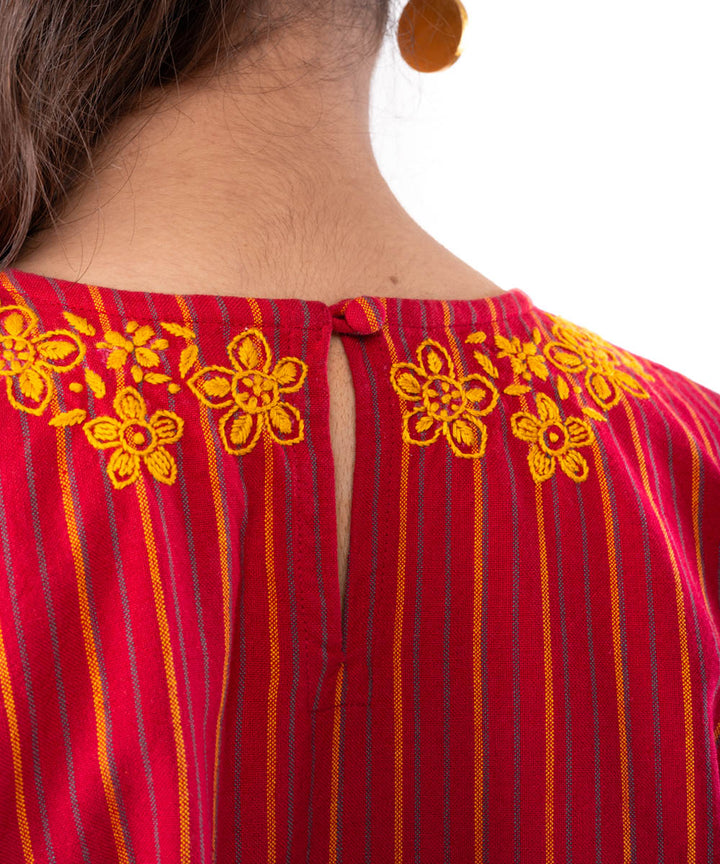 Red hand embroidered chikankari cotton top