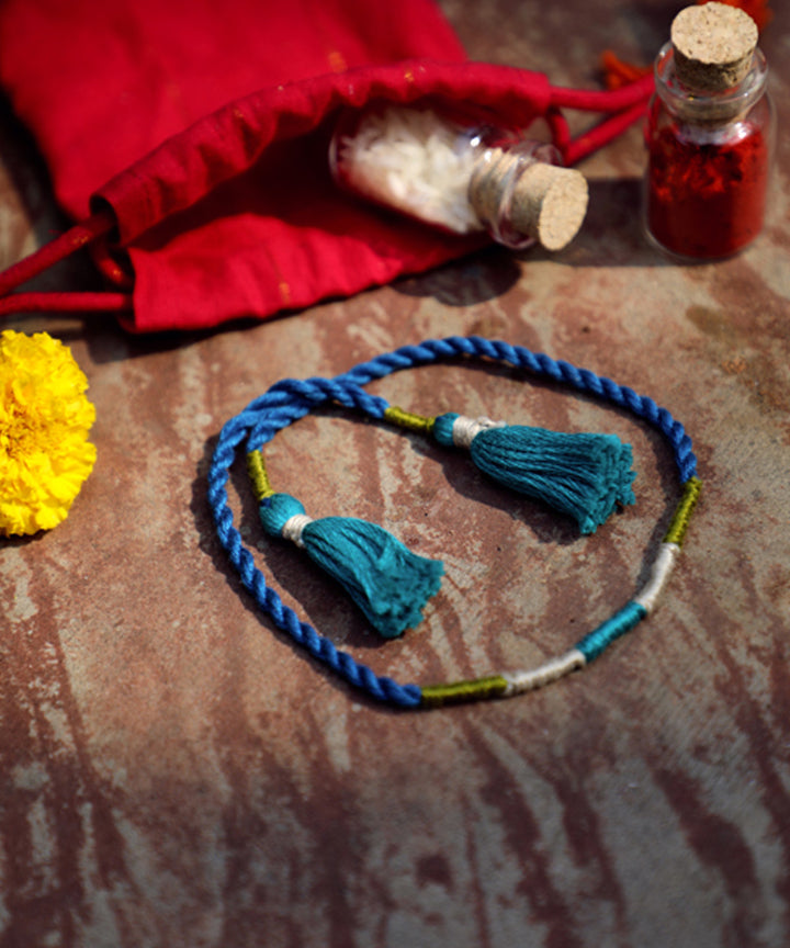 Blue handcrafted cotton rakhi set