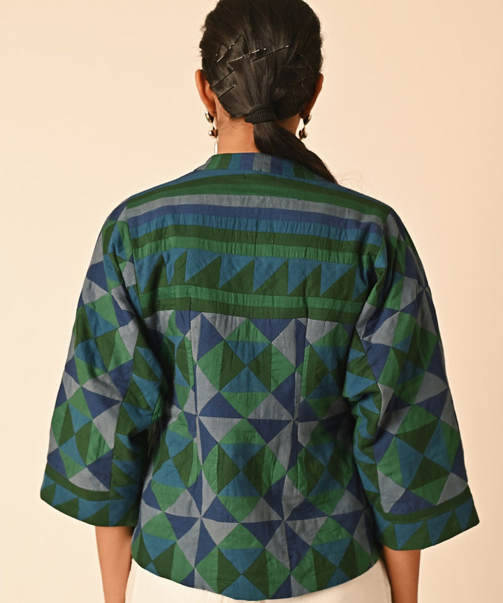 Green handwoven cotton front open ralli jacket