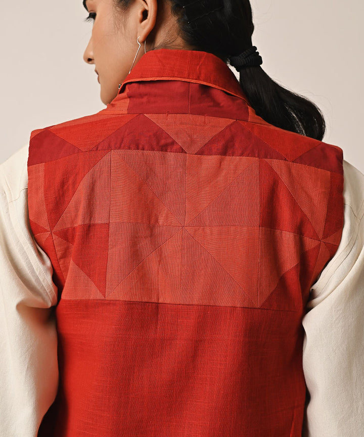 Red handwoven cotton sleeveless ralli jacket