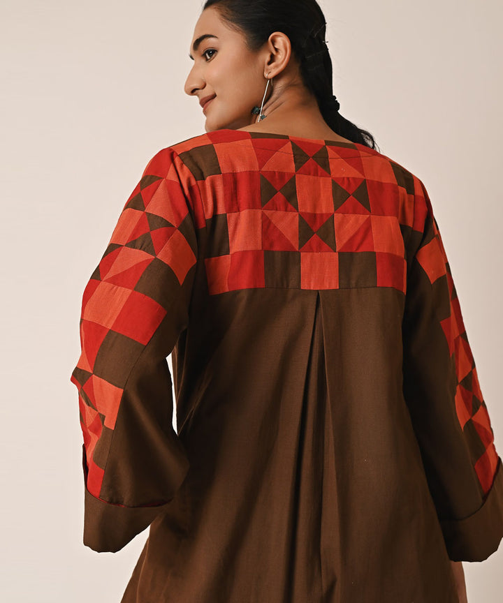 Brown red handwoven long ralli jacket