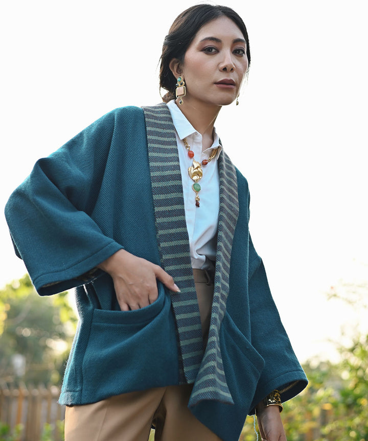 Blue handwoven woolen full sleeve jacket