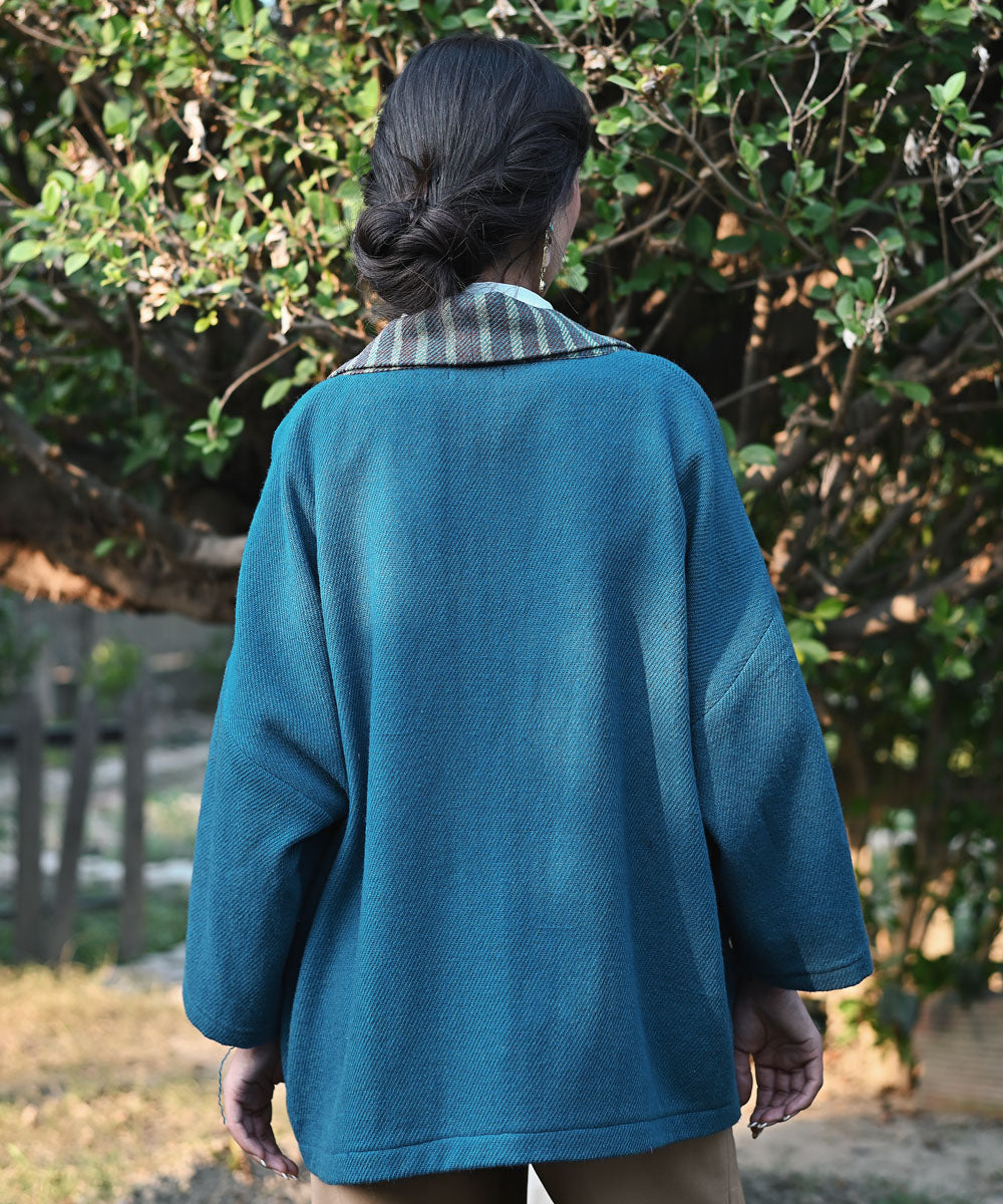 Blue handwoven woolen full sleeve jacket
