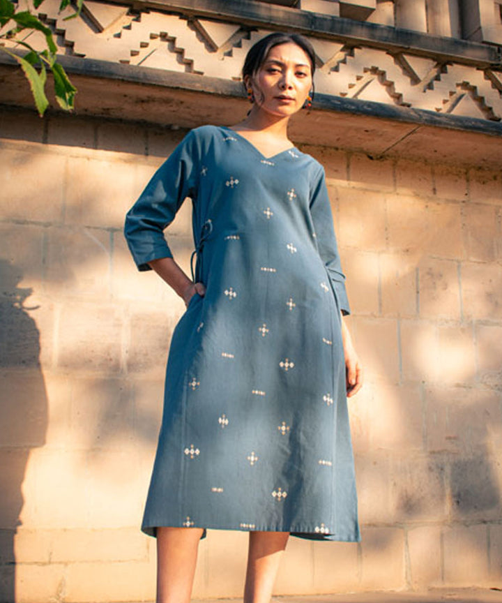 Blue handwoven cotton extra weft dress