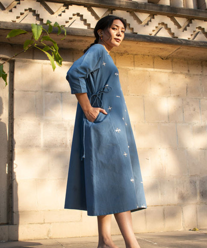 Blue handwoven cotton extra weft dress