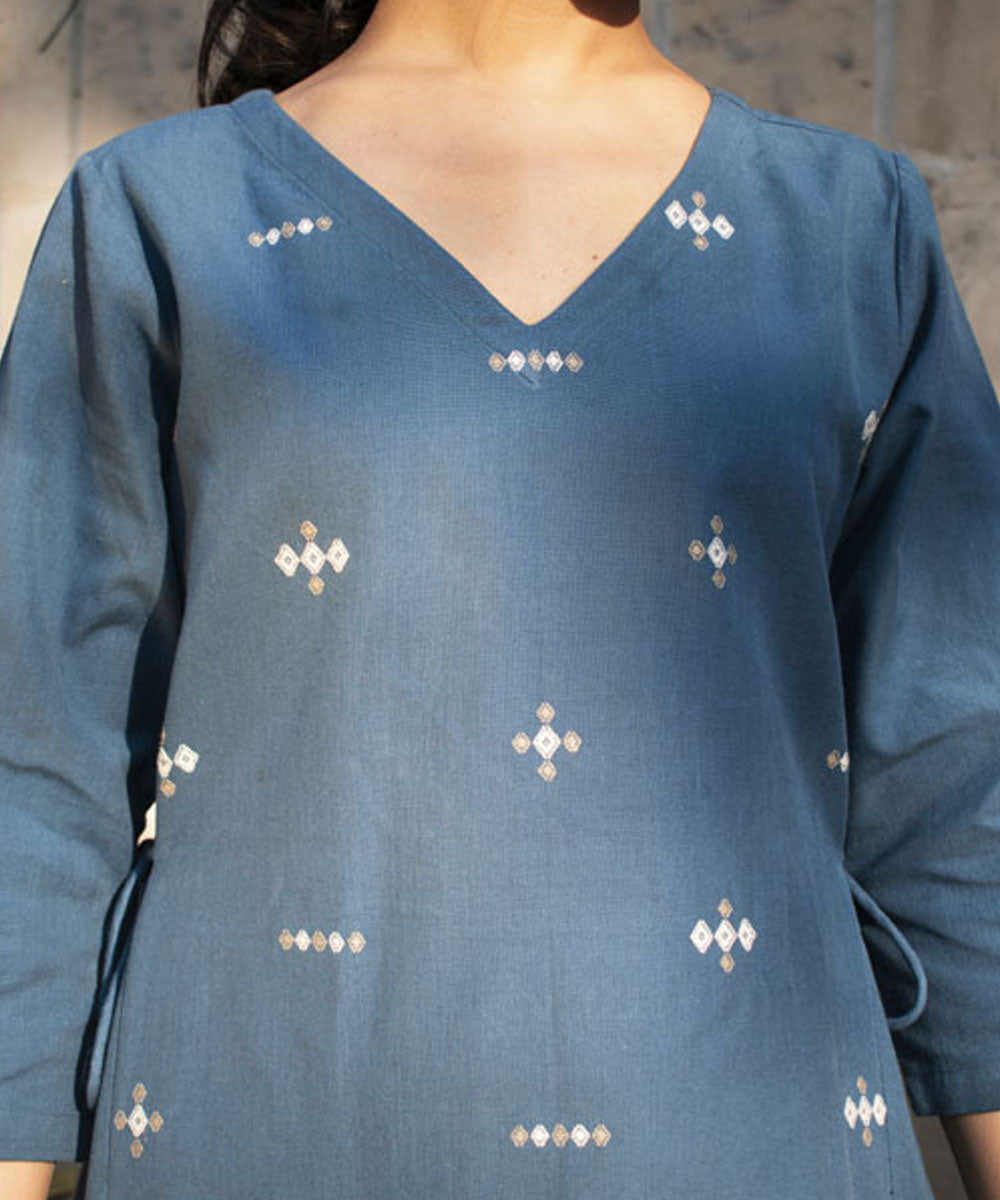 Blue handwoven cotton extra weft dress