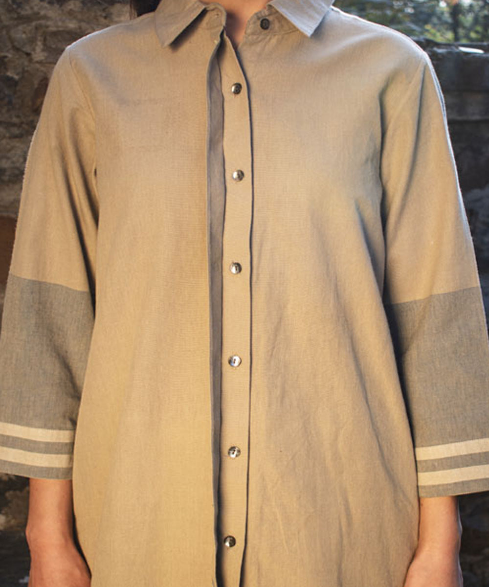 Beige handwoven cotton extra weft shirt