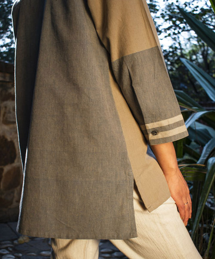 Beige handwoven cotton extra weft shirt