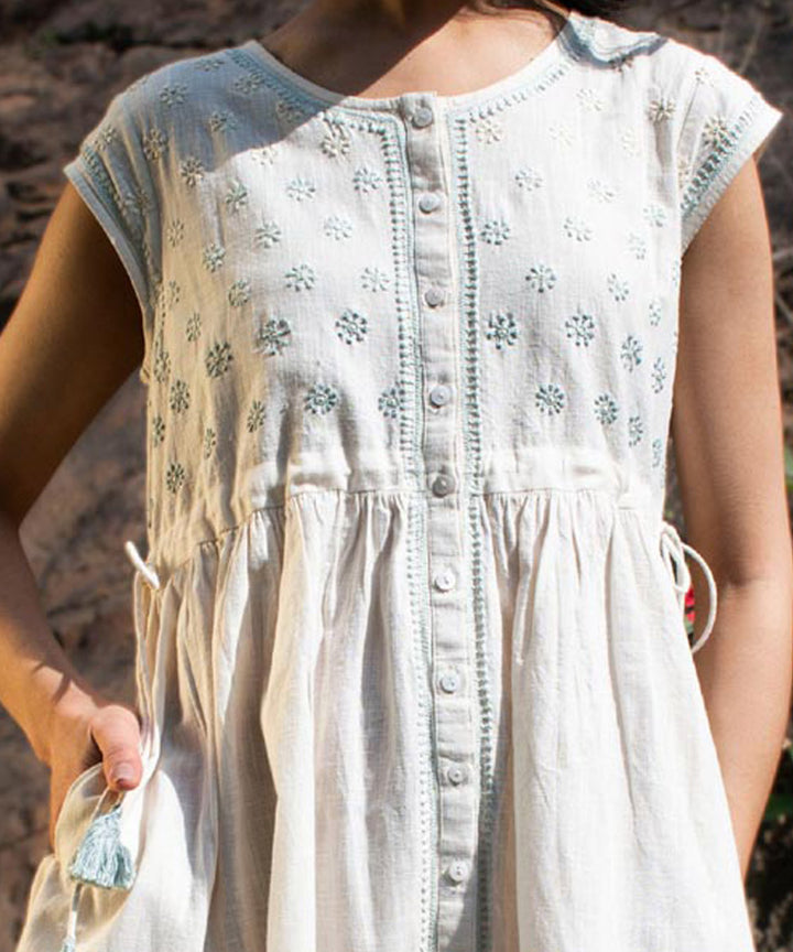 Offwhite handembriodery chikankari cotton round neck dress