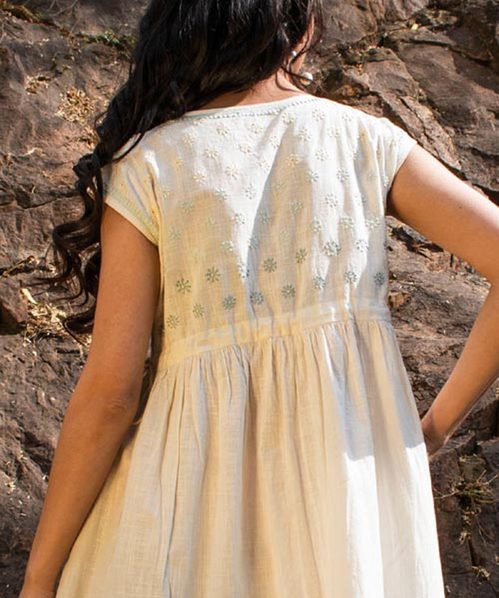 Offwhite handembriodery chikankari cotton round neck dress