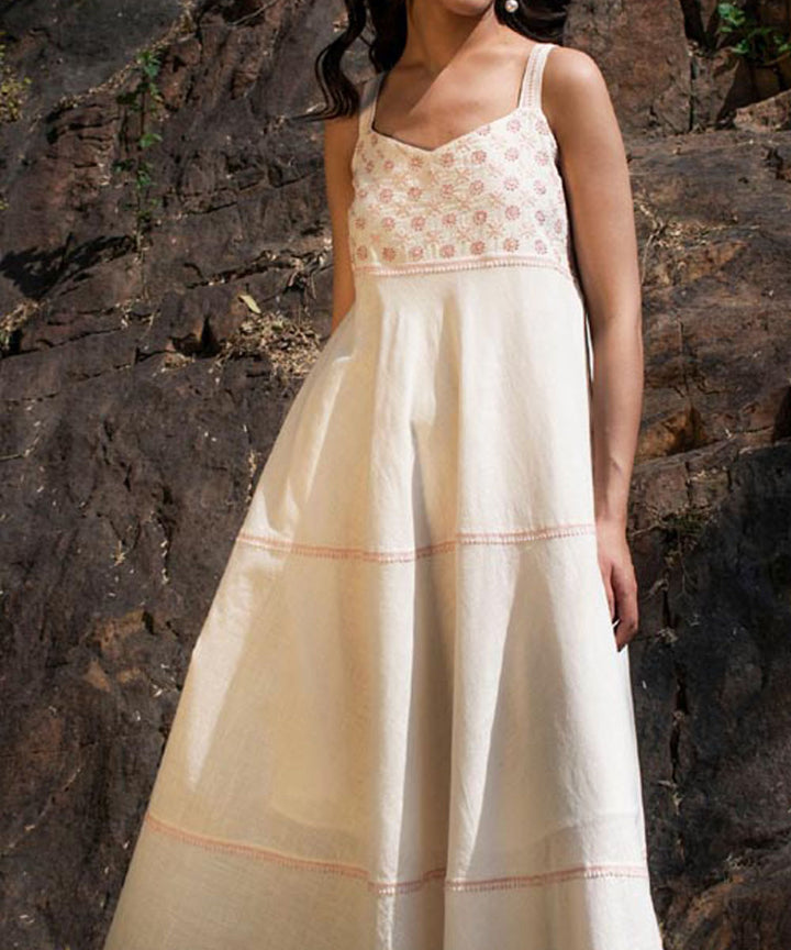 Offwhite handembriodery chikankari cotton strappy dress