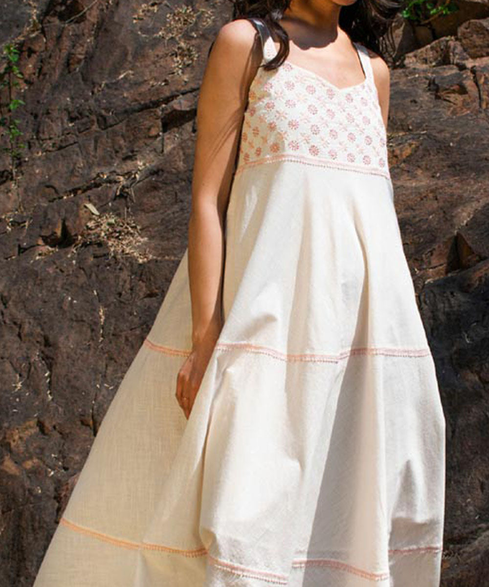 Offwhite handembriodery chikankari cotton strappy dress