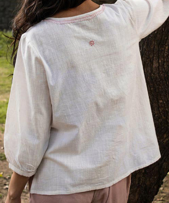 Offwhite handembriodery chikankari cotton round neck top