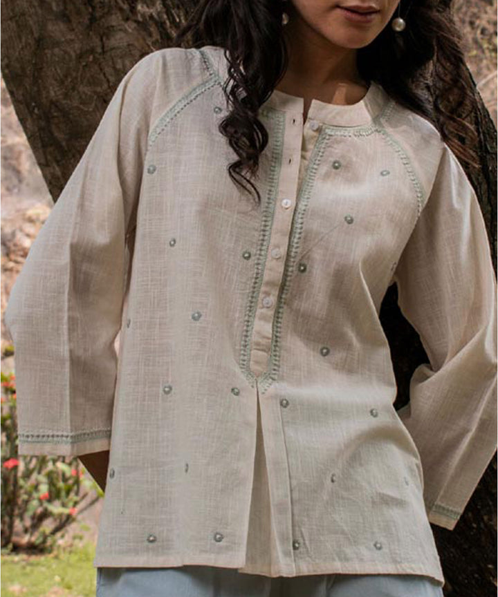 Offwhite handembriodery chikankari cotton quater sleeves top