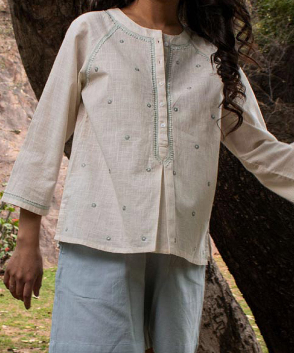 Offwhite handembriodery chikankari cotton quater sleeves top