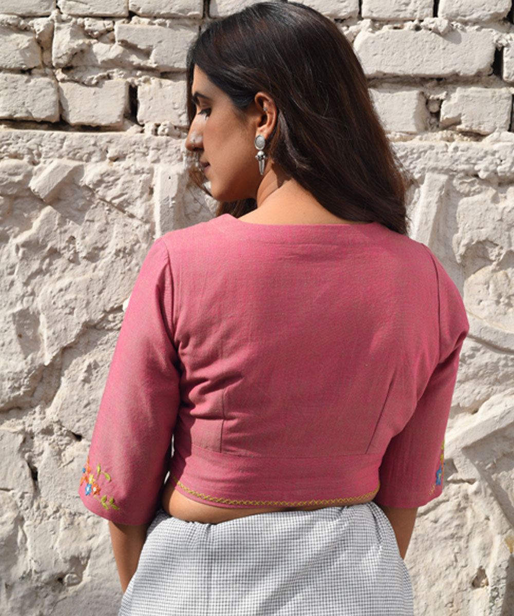 Pink hand embroidered cotton blouse