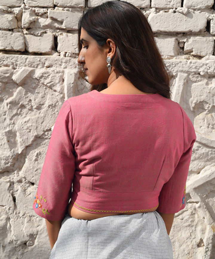 Pink hand embroidered cotton blouse