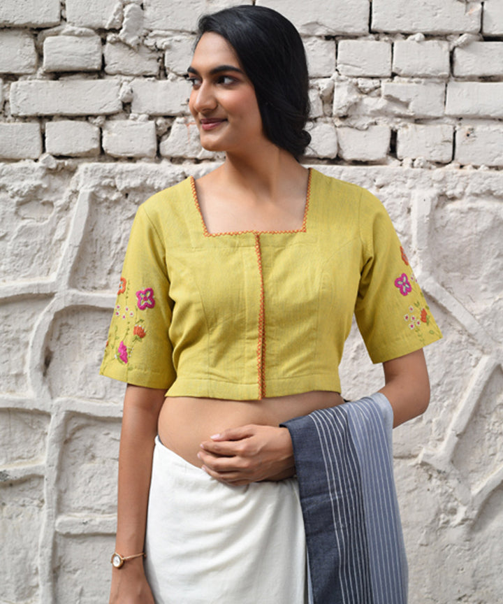 Mustard hand embroidered cotton blouse