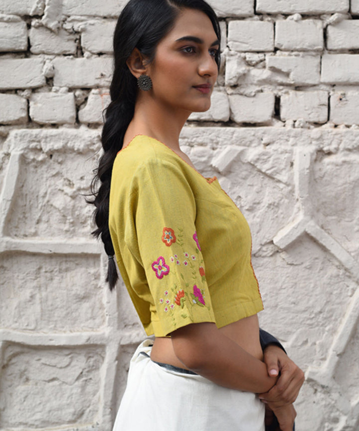 Mustard hand embroidered cotton blouse