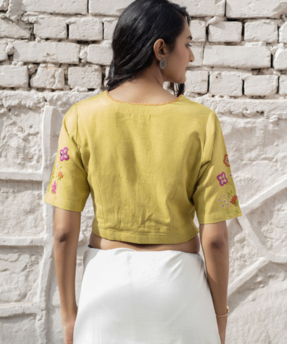 Mustard hand embroidered cotton blouse