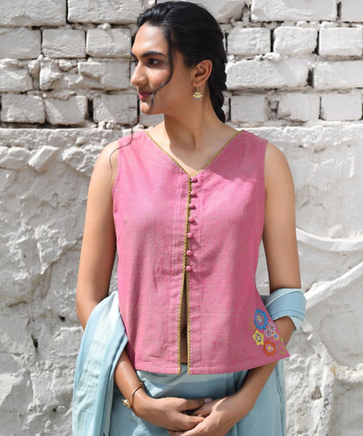 Pink handloom cotton blouse