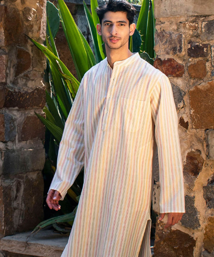 Offwhite striped handloom cotton long kurta