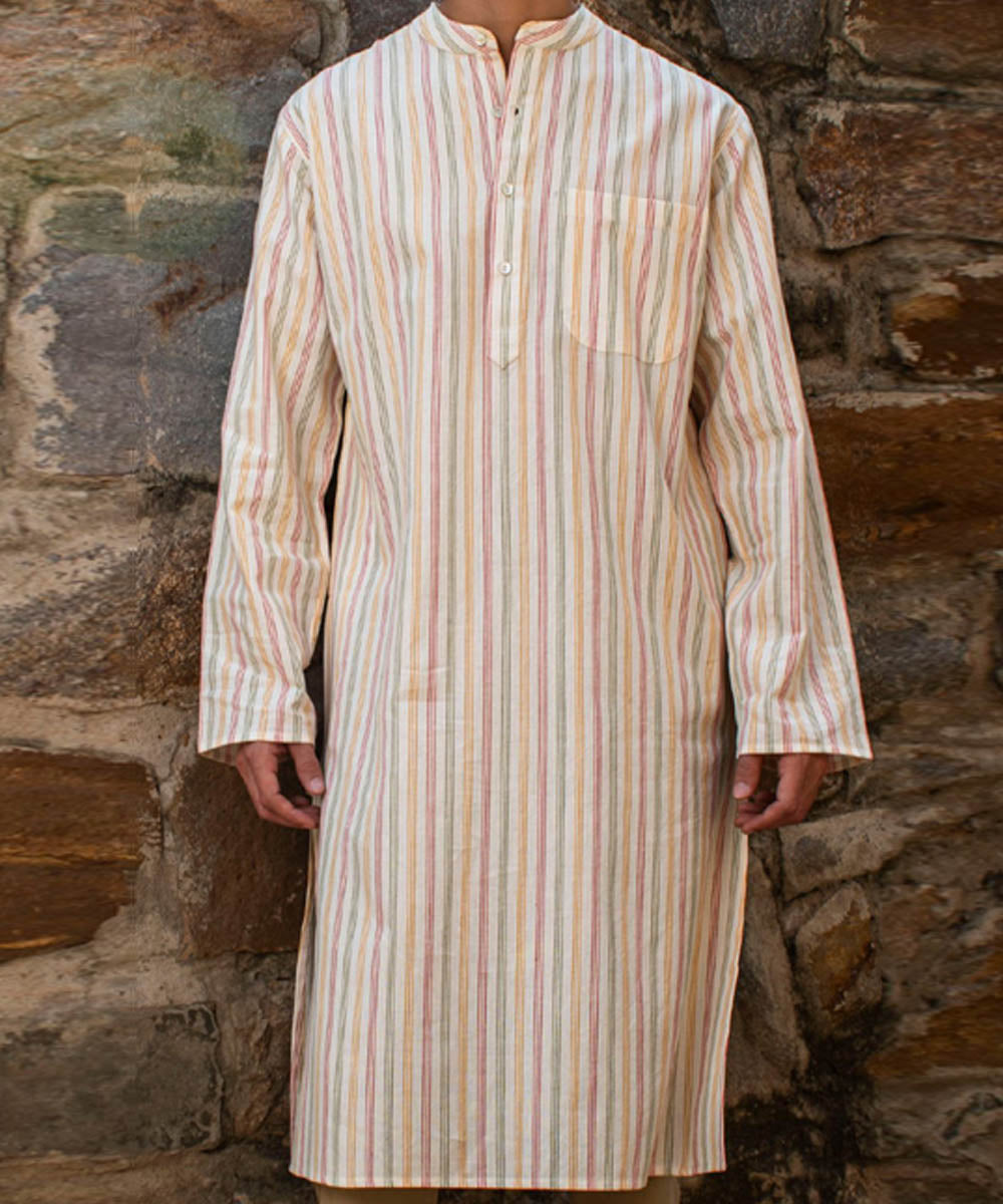 Offwhite striped handloom cotton long kurta