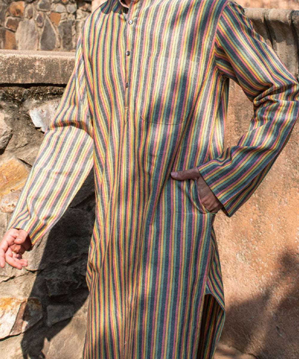 Multicolor striped handloom cotton long kurta