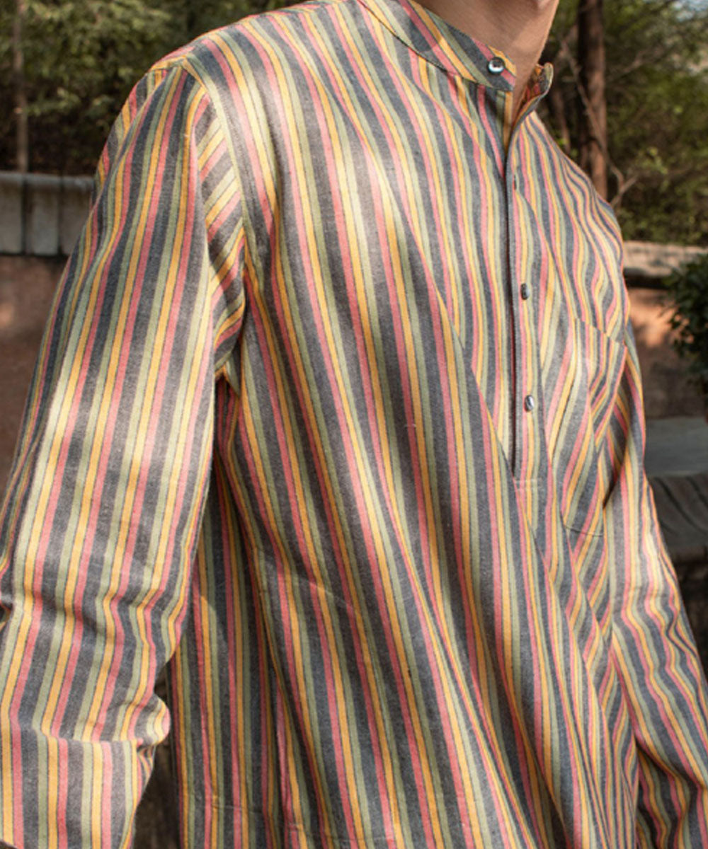 Multicolor striped handloom cotton long kurta