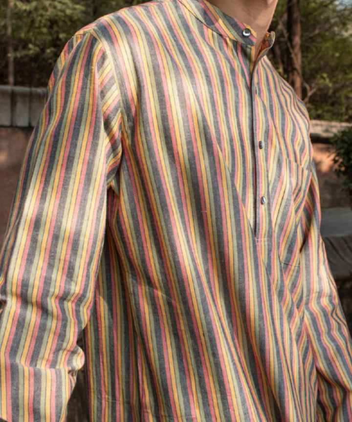 Multicolor striped handloom cotton long kurta