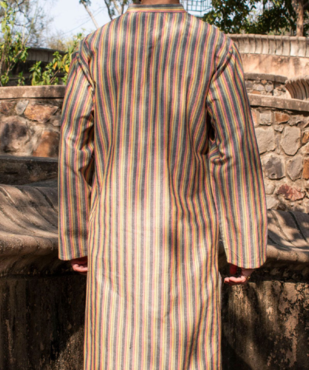 Multicolor striped handloom cotton long kurta