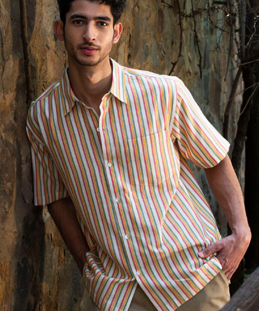 Multicolor striped handloom cotton shirt