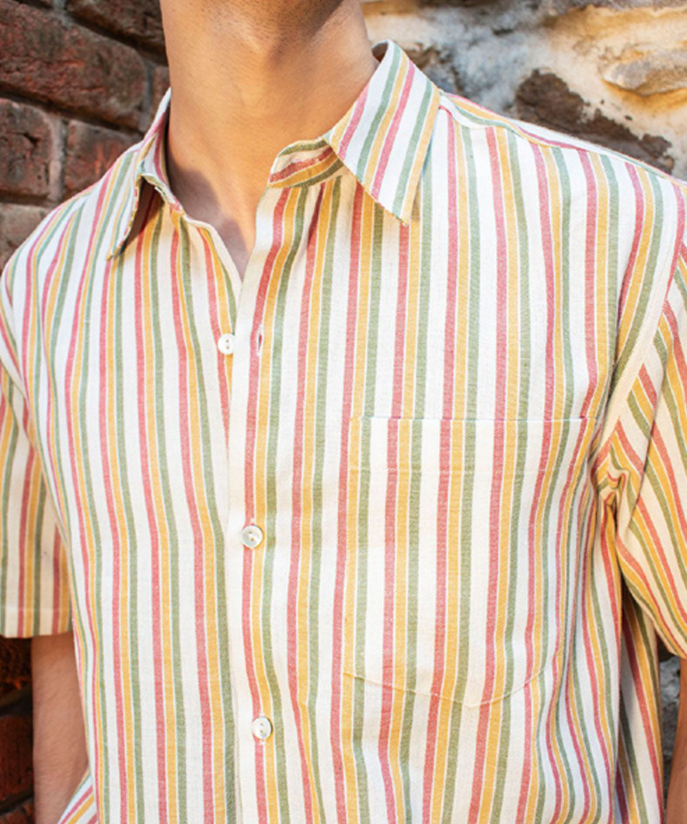 Multicolor striped handloom cotton shirt