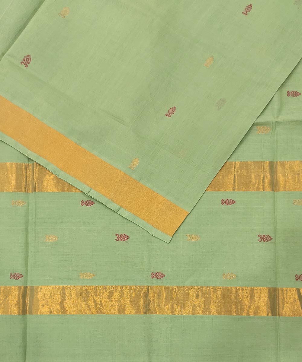 Dull green handwoven venkatagiri cotton saree