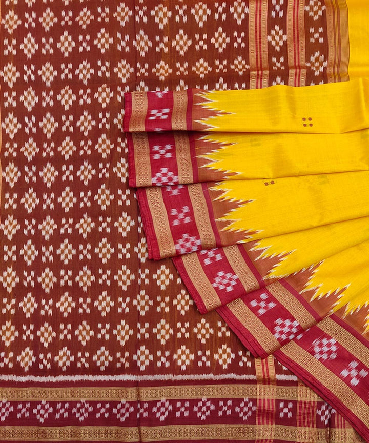 Yellow maroon silk handwoven khandua saree