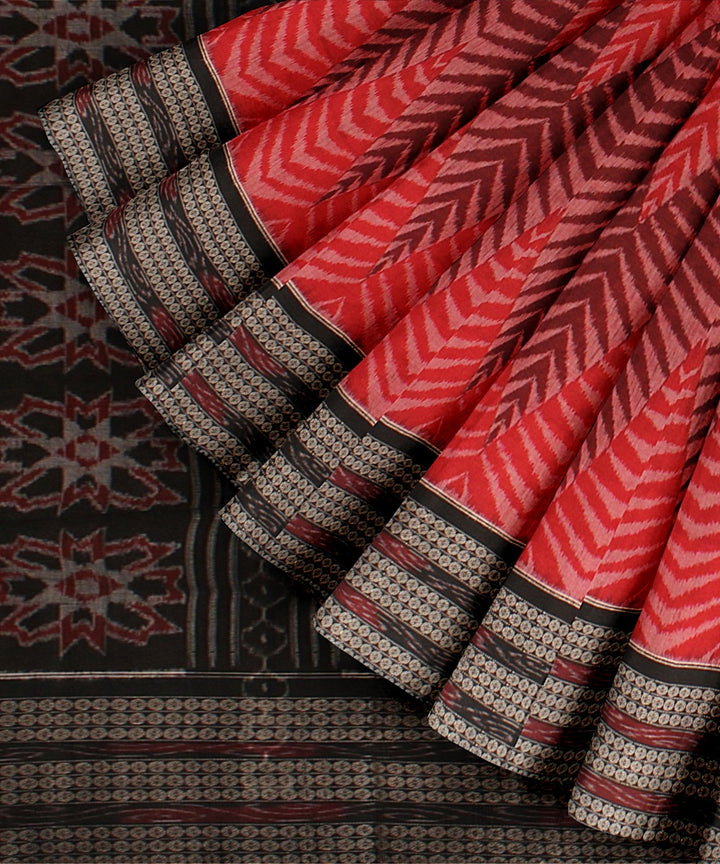 Red black sambalpuri handloom cotton saree