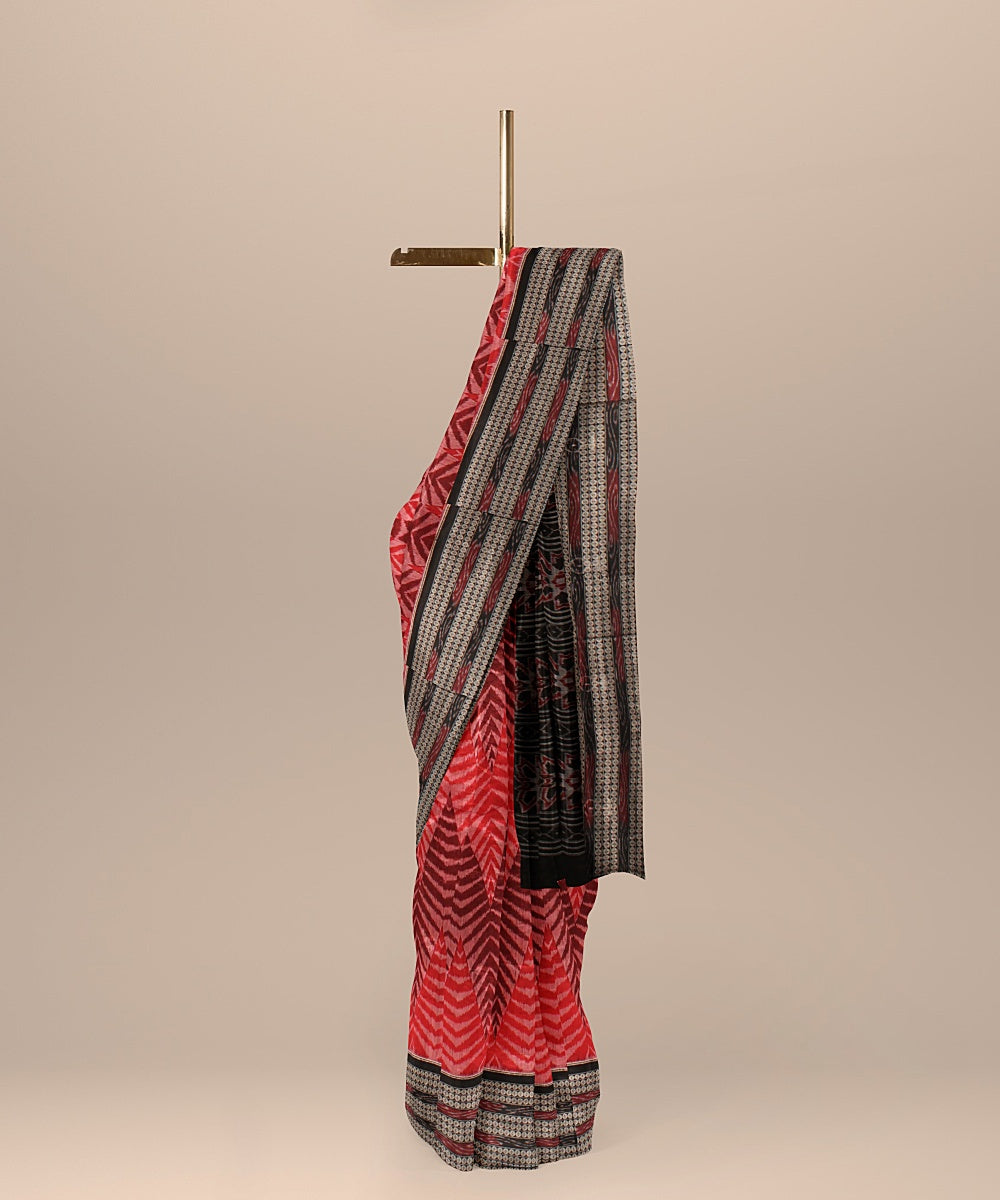 Red black sambalpuri handloom cotton saree