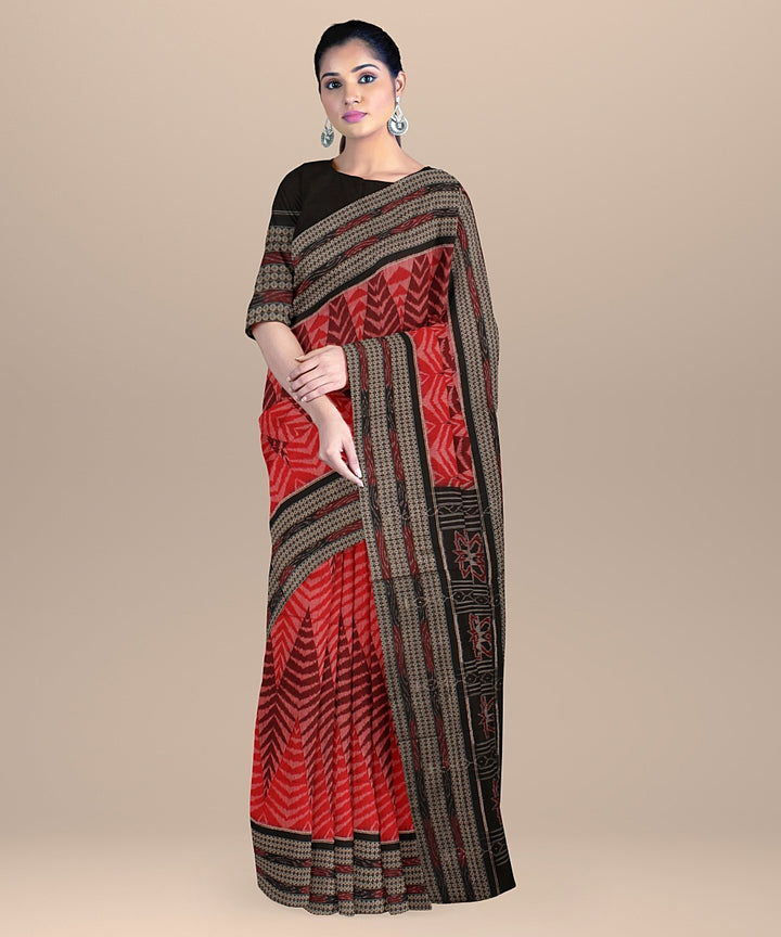 Red black sambalpuri handloom cotton saree