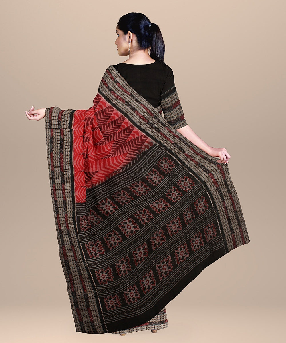 Red black sambalpuri handloom cotton saree