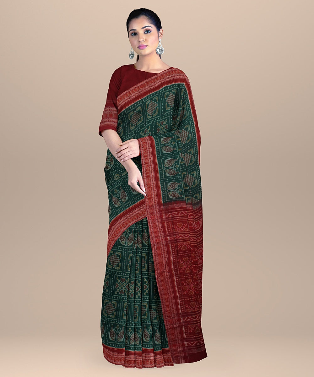 Dark green maroon cotton handloom sambalpuri saree